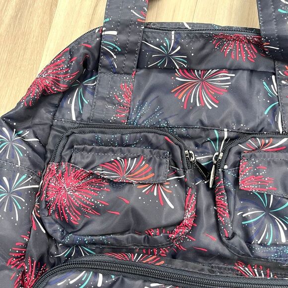 Lug Tote Women’s OS Navy Blue Fireworks Print Puddle Jumper Lightweight Packable - Picture 3 of 9